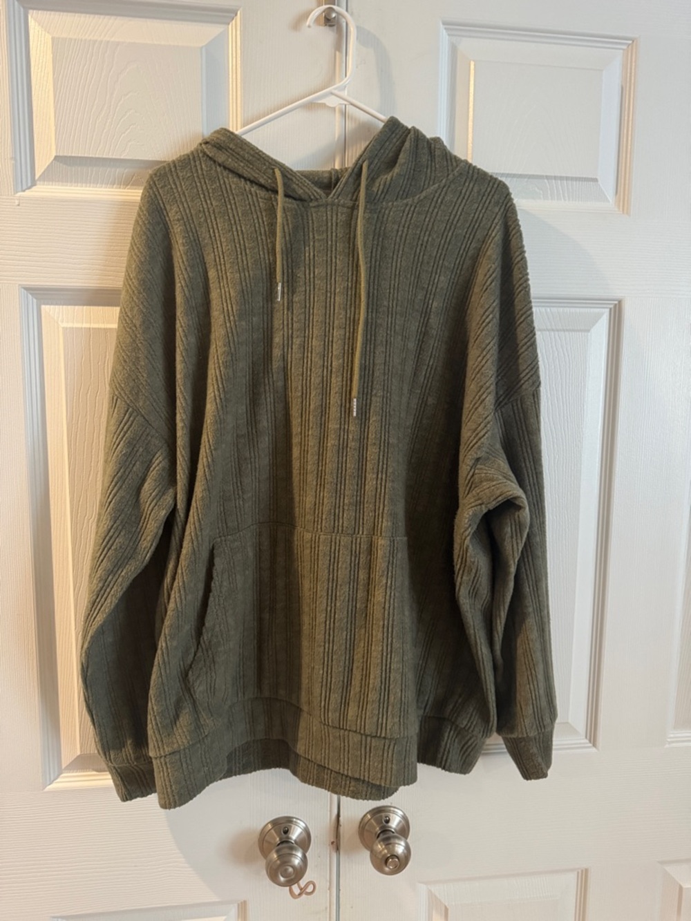 Ribbed Knit Hoodie Sweater - Olive Green
